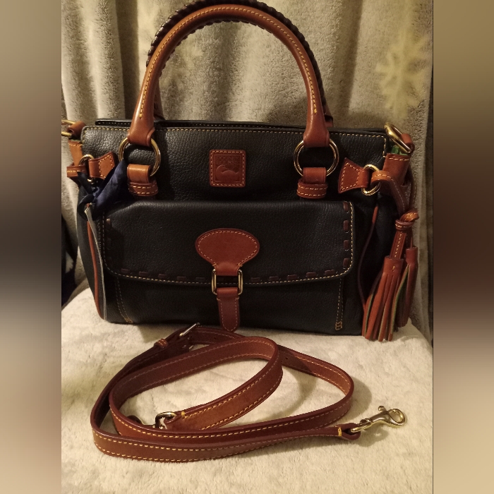 Dooney & Bourke Pebbled Leather Navy And Brown Satchel/Crossbody Nwt